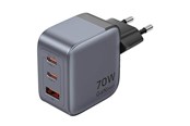 Telefon - Adapter i Ładowarka - Vention GaN USB-C+C+A 70W Charger (Gray) - FEXH0-EU