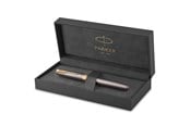 Przybory do pisania i rysowania - Parker Sonnet Fountain Pen | Grey Lacquer with Gold Trims | Medium Stainless Steel Nib with Gold Coating | Black Ink Cartridge Refill | Gift Box - 2213721