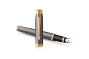 Przybory do pisania i rysowania - Parker IM Fountain Pen | Grey Lacquer with Gold Trims | Medium Polished Stainless Steel Nib | Blue Ink Cartridge Refill | Gift Box - 2213777