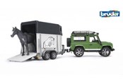Samochody i pojazdy - Bruder Land Rover Defender Station Wagon with horse trailer and horse toy - BR2592