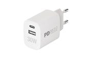 Telefon - Adapter i Ladowarka - Vivanco Fast GaN 30W 1xUSB-C PD/ USB-A Home Charger White - 64338
