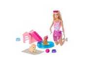 Lalki i akcesoria - Barbie Puppy Pool Party Aloha Blonde - JBF35