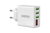 Telefon - Adapter i Ladowarka - Choetech 15W 3-Port USB-A Wall Charger with Display White - C0027-WH