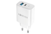 Telefon - Adapter i Ladowarka - Forever 30W charger 1 x USB-C PD & 1 x USB-A QC white - GSM172201