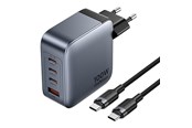 Telefon - Adapter i Ladowarka - Vention Power Charger 3x USB-C 1x USB-A 100W with 1m USB-C Cable - Grey/Black - TZ-FETH0-EU