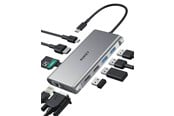 Stacja dokujaca - Aukey Aluminum USB-C Hub | 10 in 1 | RJ45 Ethernet 10/100/1000Mbps | 4xUSB | HDMI 4k@30Hz | SD and microSD | USB-C Power Delivery 100W - CB-C89