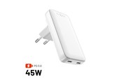 Telefon - Adapter i Ładowarka - FIXED Slim Travel Charger 2x USB-C 45W EU/UK/USA/AUS White - FIXCG45S-2CD-WH
