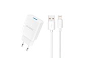 Telefon - Adapter i Ładowarka - Dudao A4EU USB-A 2.1A wall charger - white + USB-A - Lightning cable - 6976625331956