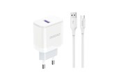 Telefon - Adapter i Ladowarka - Dudao A20EU USB-A 18W wall charger - white + USB-A - USB-C cable - 6976625332007
