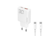 Telefon - Adapter i Ladowarka - Dudao GaN A30EUT 30W USB-A / USB-C Wall Charger + USB-C - USB-C Cable - White - 6976625332809