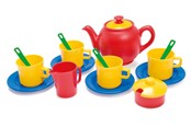 Zabawa w kuchnie i akcesoria - Dantoy Tea set in net L:19 cm 17 pcs - 4382