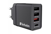 Telefon - Adapter i Ladowarka - Verbatim 30W 4-Port USB Wall Charger - Black - 49700