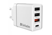 Telefon - Adapter i Ladowarka - Verbatim 30W 4-Port USB Wall Charger - White - 49701