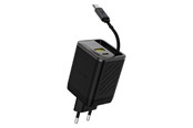 Telefon - Adapter i Ladowarka - Dudao A67EU GaN 67W Wall Charger with Built-in Retractable USB-C Power Delivery Quick Charge Cable - Black - 6977196682317