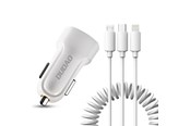Telefon - Adapter i Ladowarka - Dudao car kit charger 2x USB 2.4A + cable USB 3in1 Lightning / Type C / micro USB cable white (R7 white) - 6970379614556