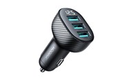 Telefon - Adapter i Ladowarka - Joyroom JR-CCD03 3.4A car charger with 3x USB-A display - black - 6941237112002