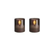 Dekoracje - Moods & More LED glass candle - Hurricane - Charcoal - 47x57 mm - 2 pcs - M70-CC047057