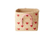 Pokój dziecięcy - Rice Raffia Basket with Handles - Hearts - BSRAT-30HEA
