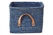 Pokój dzieciecy - Rice Small Square Raffia Basket with Leather Handles - BSRAT-30B