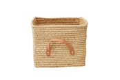 Pokój dziecięcy - Rice Small Square Raffia Basket with Leather Handles - BSRAT-30N