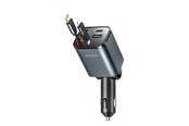 Telefon - Inne akcesoria - Joyroom JR-CCL05 30W 4-in-1 Car Charger with 2 Built-in Retractable Cables - Dark Gray - JR-CCL05