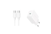 Telefon - Adapter i Ladowarka - Joyroom JR-TCF20 USB-C PD 20W network charger - white + USB-C / USB-C cable 1m - JR-TCF20_CC
