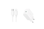 Telefon - Adapter i Ladowarka - Joyroom JR-TCF20 USB-C PD 20W network charger - white + USB-C / Lightning cable 1m - JR-TCF20_CL