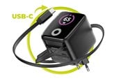 Telefon - Adapter i Ladowarka - Mobile Origin 65W GaN Display Charger PW3 - USB-C Self-Retracting Cable + USB-C + USB-A - MO-65WDCH-PW3
