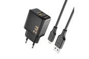 Telefon - Adapter i Ladowarka - Dudao A23LEU 2.4A GaN EU USB-A wall charger with USB-A cable - Lightning - black - 6976625334032