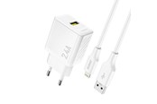 Telefon - Adapter i Ladowarka - Dudao A23LEU 2.4A GaN EU USB-A wall charger with USB-A cable - Lightning - white - 6976625334025