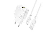 Telefon - Adapter i Ładowarka - Dudao A23TEU 2.4A GaN USB-A wall charger with USB-A cable - USB-C - white - 6976625334001