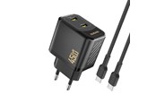 Telefon - Adapter i Ładowarka - Dudao A28PCEU PD 45W GaN 2xUSB-C Wall Charger with USB-C Cable - Black - 6976625334315