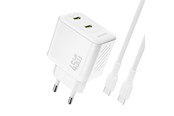 Telefon - Adapter i Ladowarka - Dudao A28PCEU PD 45W GaN 2xUSB-C Wall Charger with USB-C Cable - White - 6976625334308