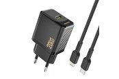Telefon - Adapter i Ladowarka - Dudao A26LEU PD 20W GaN USB-C Wall Charger with USB-C Cable - Lightning - Black - 6976625334070