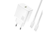 Telefon - Adapter i Ladowarka - Dudao A27PCEU PD 30W GaN USB-C AC Charger with USB-C Cable - White - 6976625334186