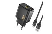 Telefon - Adapter i Ladowarka - Dudao A27STEU 25W GaN USB-A Wall Charger with USB-A - USB-C - Black Cable - 6976625334889