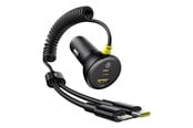 Telefon - Adapter i Ladowarka - Baseus Circular 60W USB-A + USB-C Car Charger with Built-in Lightning + USB-C Cable 1.4m - Black - C00035902121-01