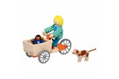Zabawki drewniane - Goki Dollhouse Wooden Cargo Bike with Child and Dog - 51462