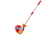 Zabawki dla niemowlat - Hape Lilly Vogel Wooden Push Stick with Sound - E0353