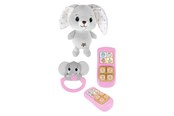 Zabawki dla niemowlat - Toi-Toys Little Stars Baby Cuddly Toy Plush Rabbit with Rattle and Telephone 3-piece. - 72808Z