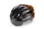 Akcesoria rowerowe - Rockbros Bike Helmet with Visor Detachable UV Protective Goggles Unisex - Black/Brown - 8386824304077