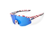 Akcesoria rowerowe - Rockbros Polarized Cycling Glasses with UV Protection and Corrective Insert Blue Lenses - USA Pattern - White - 8386824303766