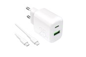 Telefon - Adapter i Ladowarka - Puro PROLITE 25W USB-A / USB-C Wall Charger + USB-C - USB-C 1.2m Cable - White - PUTCUSBAC25WDYKCCWHI