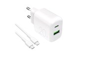 Telefon - Adapter i Ladowarka - Puro PROLITE 20W USB-A / USB-C Wall Charger + USB-C - USB-C 1.2m Cable - White - PUTCUSBAC20WDYKCCWHI