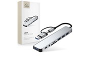 USB hub - Tech-Protect HB06 HUB Adapter 8in1 TYPE-C + USB2.0 + USB3.0 + SD/TF + AV3.5 - Grey USB hub - 8 - USB 2.0 - Szary - 5906302360550