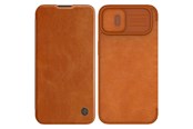 Telefon - Pokrowiec i etui - Nillkin Qin Leather Pro Case iPhone 14 Plus Case Camera Cover Holster Cover Flip Case Brown - 6902048248984