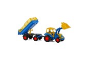 Samochody i pojazdy - Cavallino Toys Cavallino Tractor with Front Loader and Trailer Blue - 3009WD01