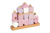 Zabawki dla niemowlat - Small Foot - Wooden Stacking House Pink - 18pcs. - 12713