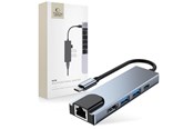 USB hub - Tech-Protect V3 5in1 USB-C - USB-A 3.0 / USB-A 2.0 / USB-C / HDMI / RJ45 - grey USB hub - 6 - USB 2.0 - Szary - 9589046919312