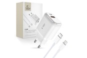 Telefon - Adapter i Ladowarka - Tech-Protect  C20W USB-C PD 20W / USB-A QC 3.0 Mains Charger with USB-C / Lightning Cable - White - 9490713929124